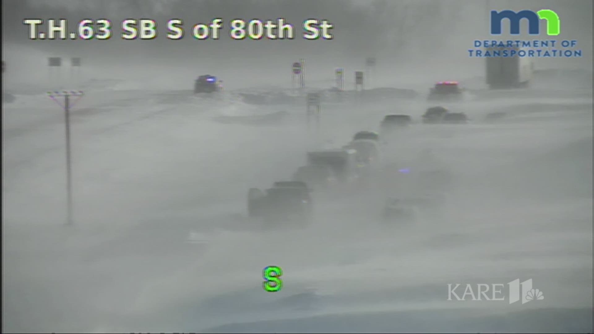 WATCH: This is why authorities are urging people not to travel in Minnesota. Traffic cameras show Highway 63 in Rochester, near the scene of an earlier pile-up crash. Deputies are now blocking the closed highway. https://kare11.tv/2IxA3ri