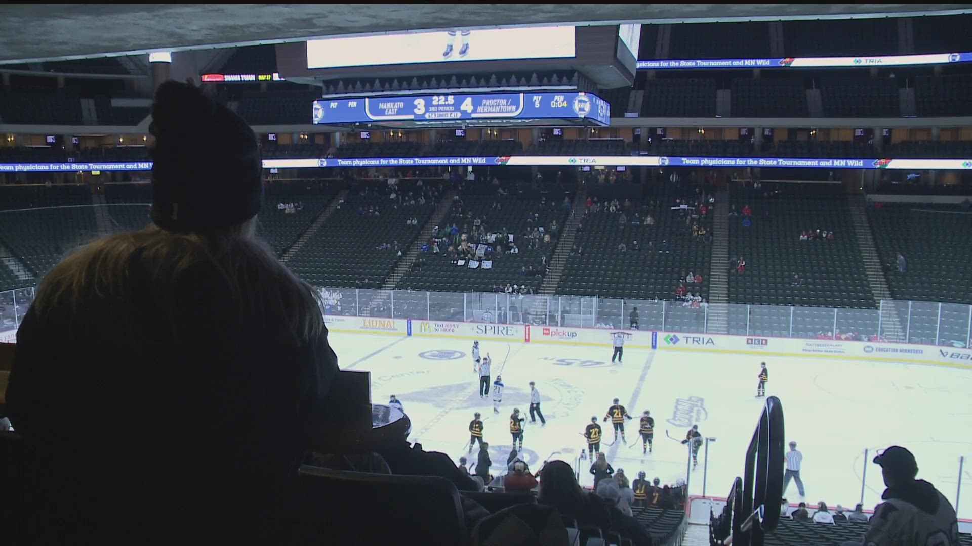 Hundreds of hockey parents and their kids are braving the storm for this year's girls high school hockey tournament at the Xcel Energy Center.