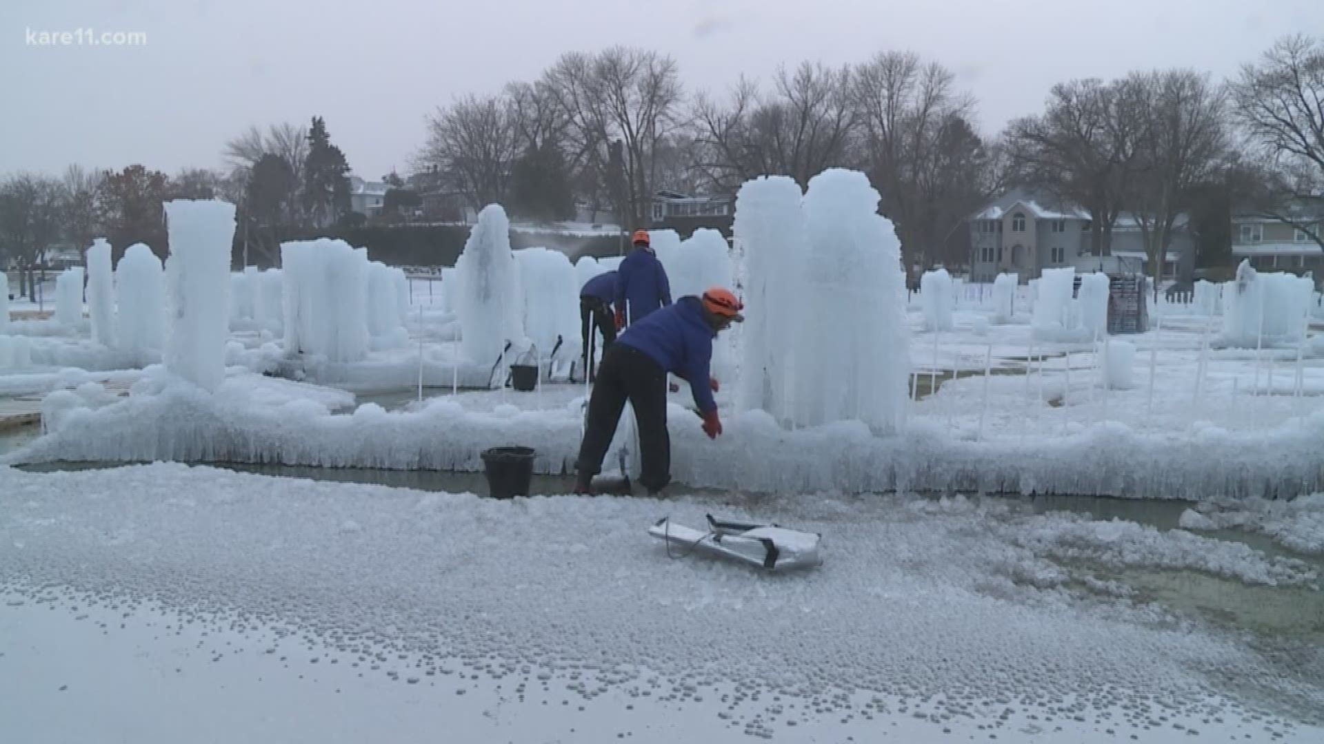 The team in Excelsior is expected to spend about 4,000 hours this season to drip, shape and place icicles for the castles. https://kare11.tv/2zJBADE
