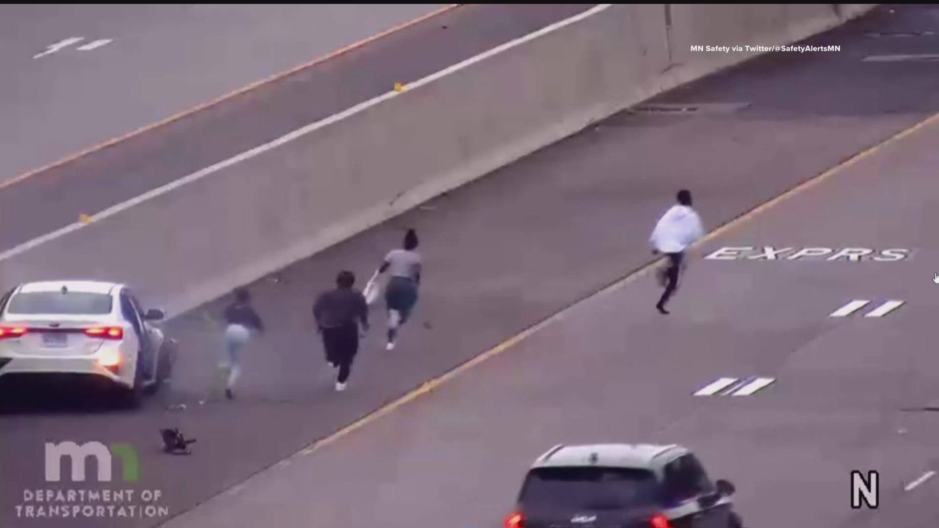 MnDOT cameras show the four teens flee across the interstate before they were taken into custody by authorities.