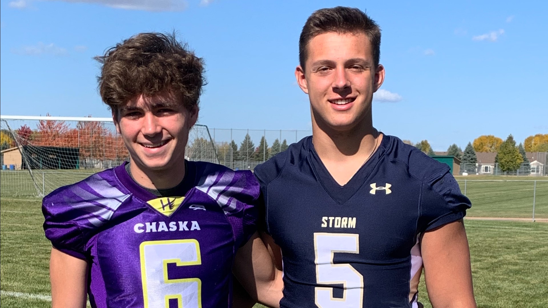 Eli Mau and Nic Snuggerud are still friends even when their teams are big rivals on the prep football field.