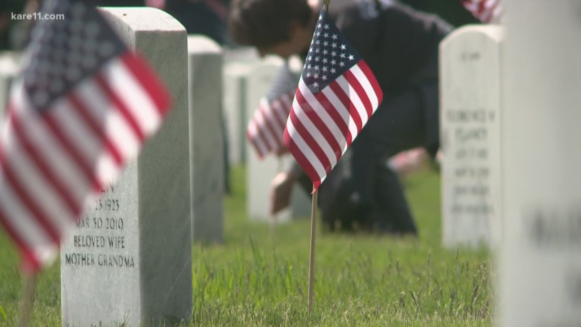 Despite the rainy weather, people will gather at Fort Snelling National Cemetery to honor the fallen this Memorial Day - and there not be a single headstone without a flag. https://kare11.tv/2JE1FdK