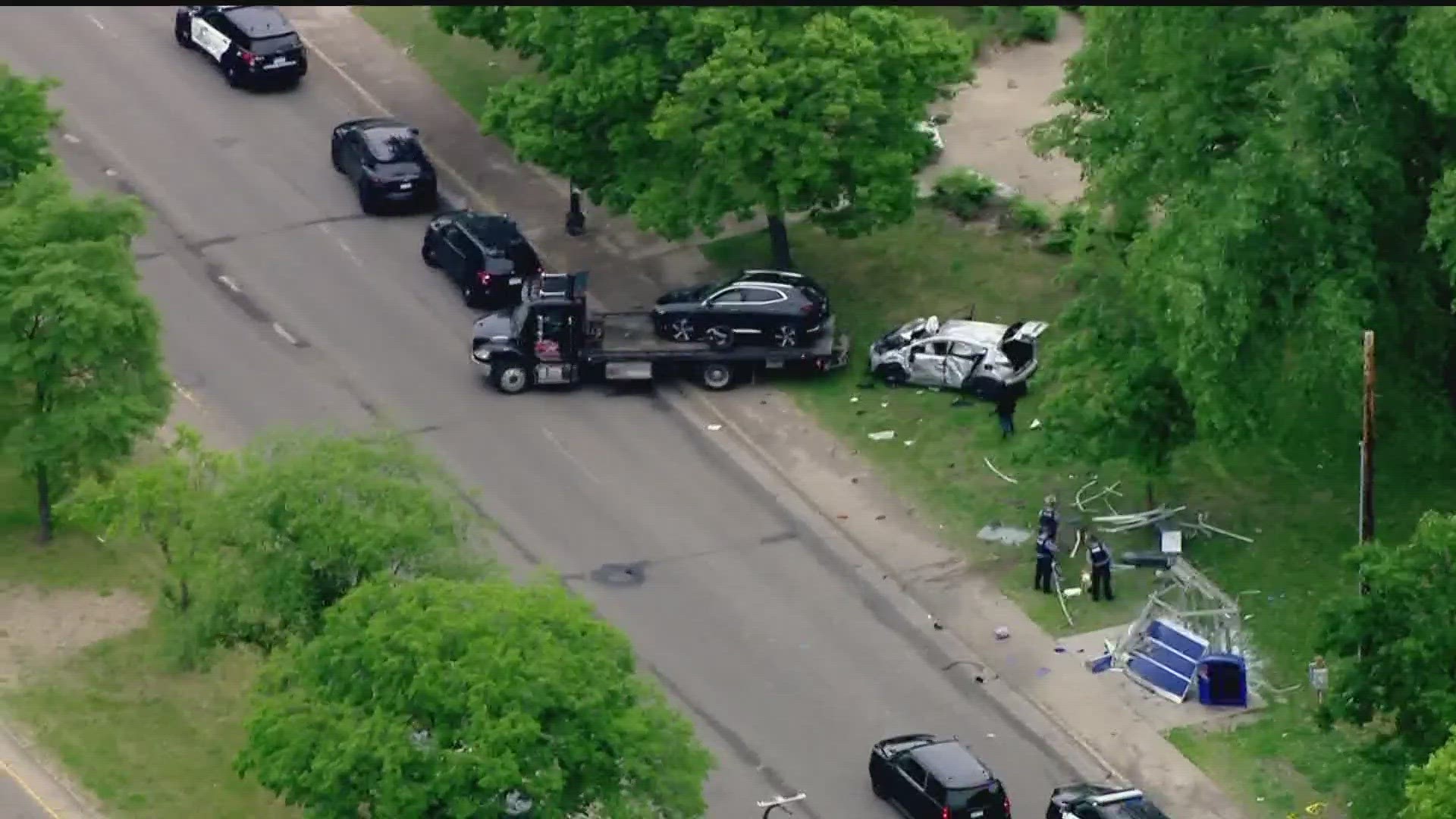 Multiple people were taken to the hospital with injuries following a police pursuit and crash in Minneapolis Monday.