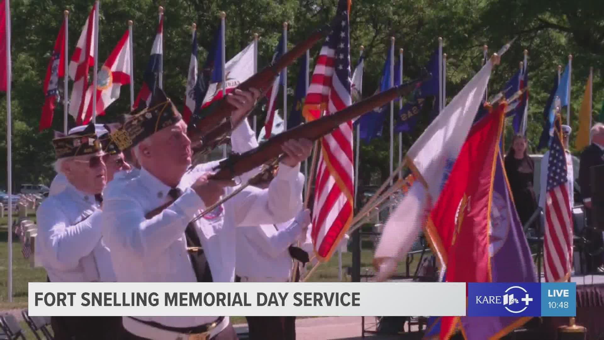 U.S. Senator Amy Klobuchar, Gov. Tim Walz and retired Navy Lt. Commander Mike Peterson were among those at Fort Snelling paying tribute to those who sacrificed.