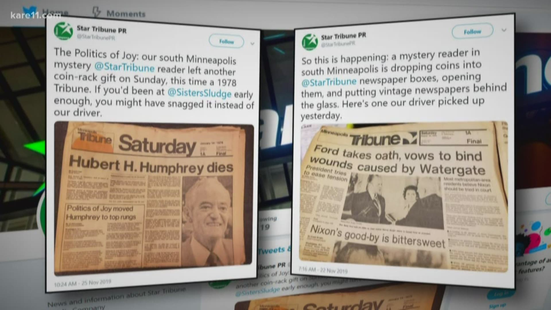 Someone has been replacing newspapers in Star Tribune newspaper boxes and replacing them with historical editions.