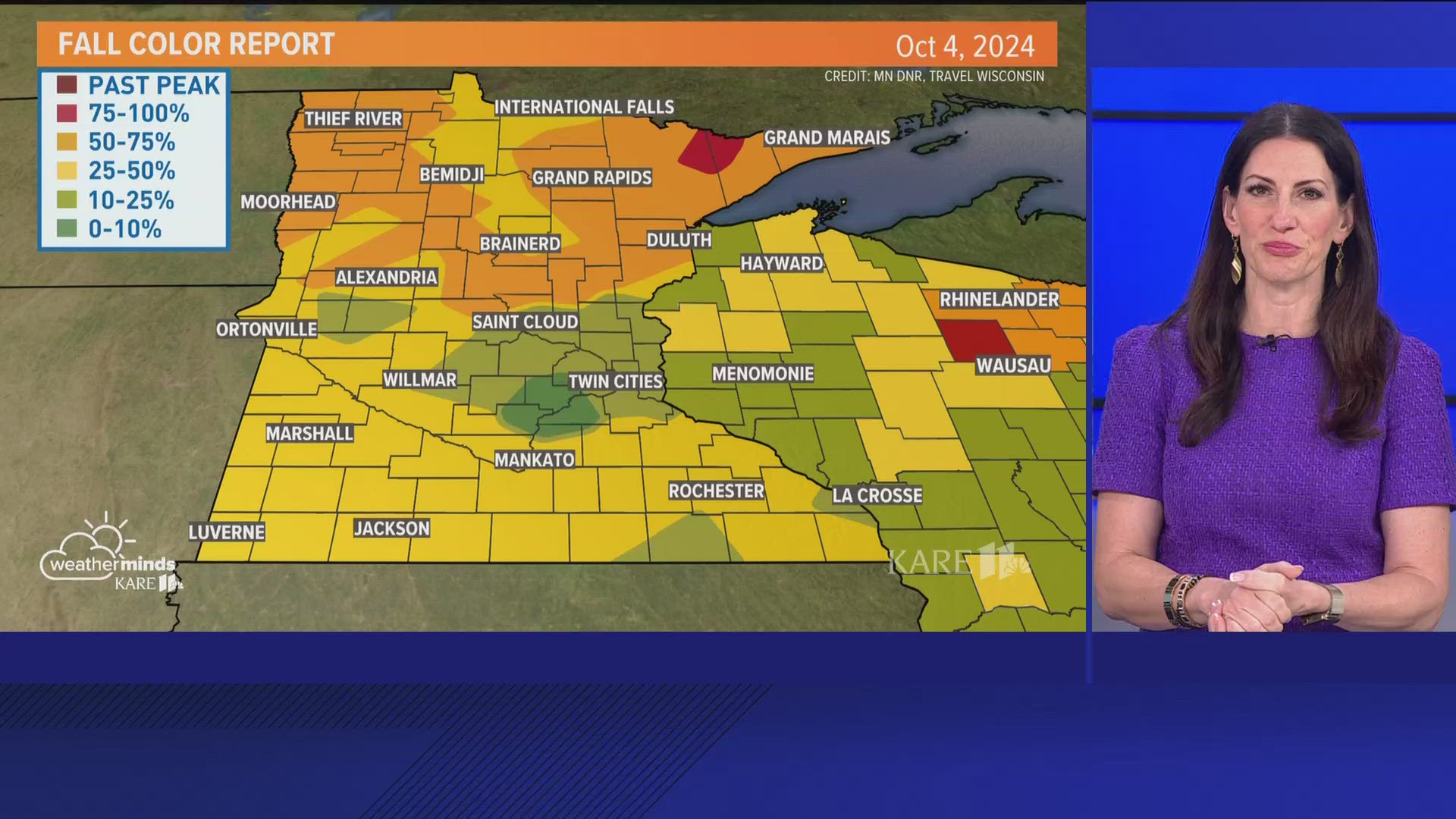 If you're trying to see the fall colors this weekend, heading north is your best bet.