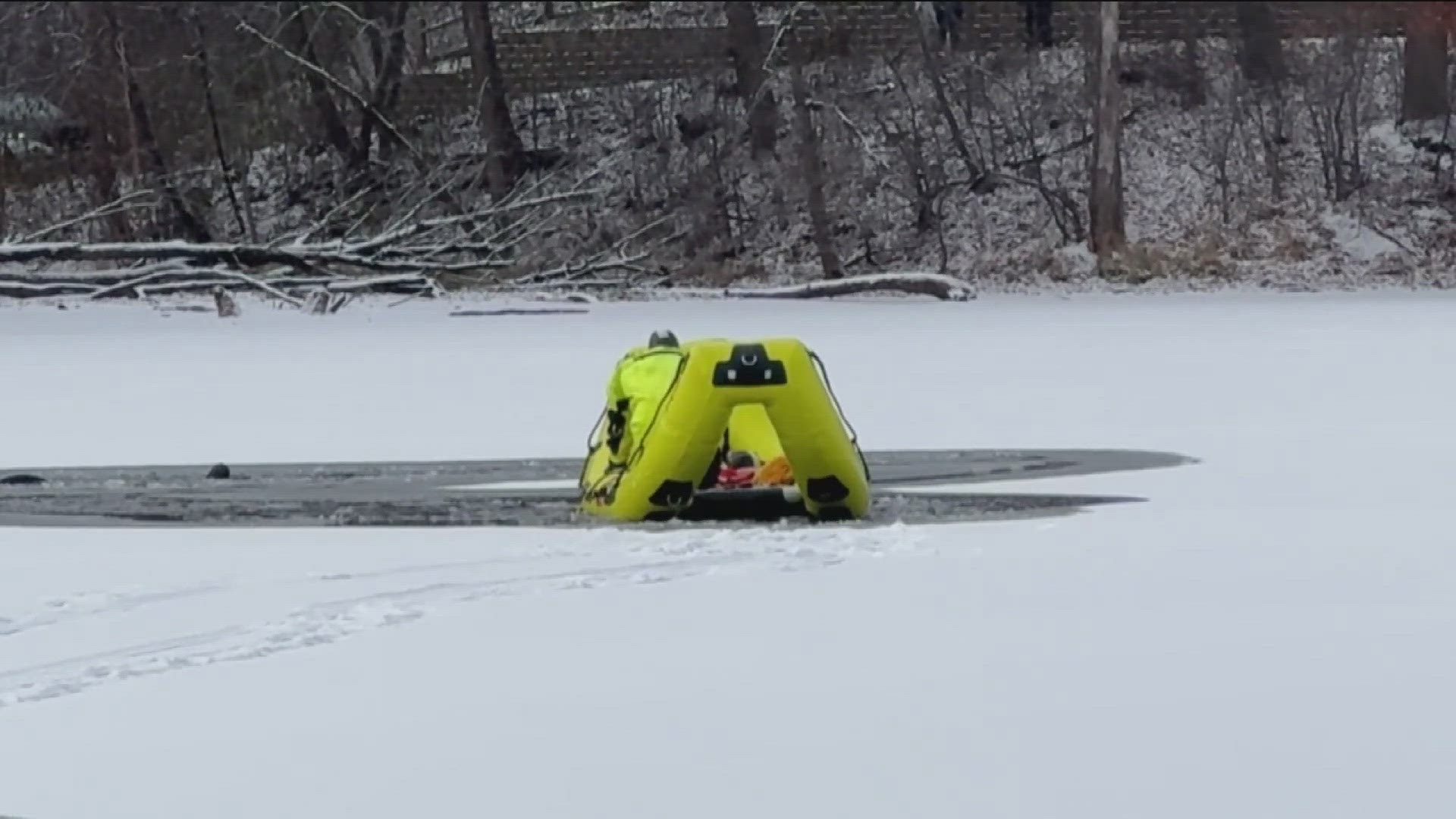 Woodbury fire crews pulled three people from the ice on Monday with help from new rescue technology.