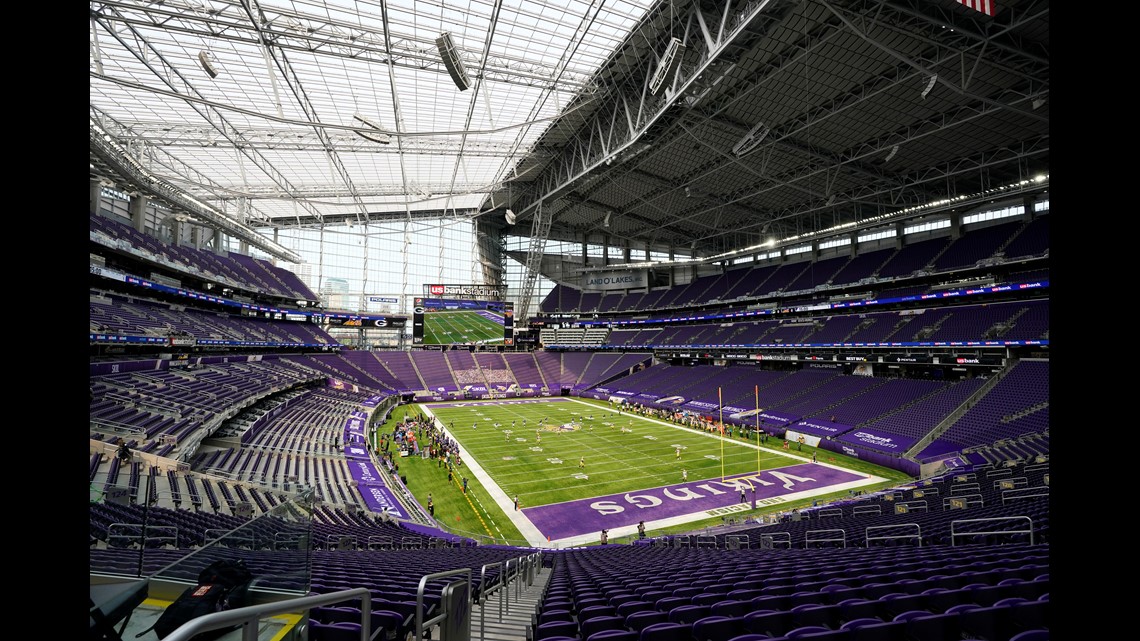 Former Minnesota Vikings defensive end Jared Allen sounds the Gjallarhorn  before an NFL football game between the Minnesota Vikings and the Arizona  Cardinals, Sunday, Oct. 30, 2022, in Minneapolis. (AP Photo/Bruce Kluckhohn