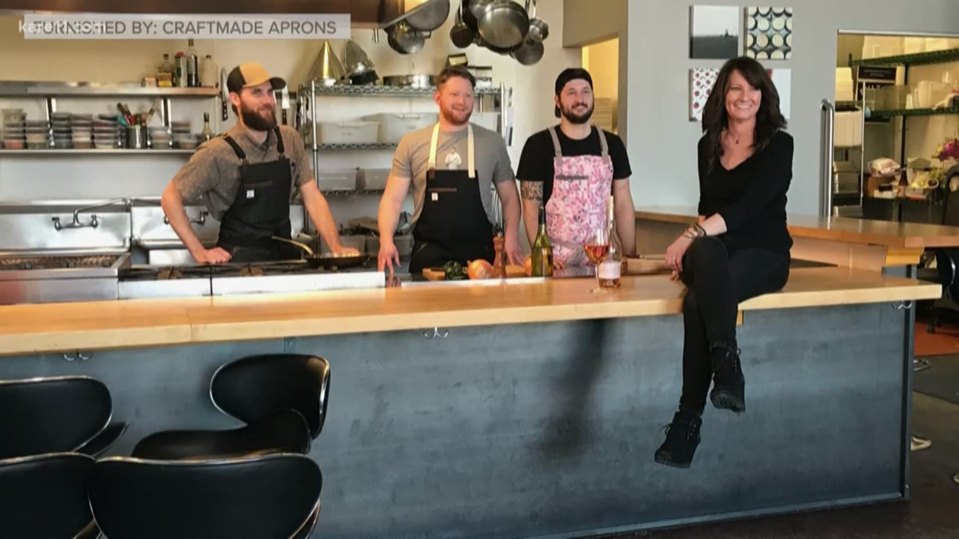 What started out as a mom making aprons for her chef son has turned into a small business that is sharing its success with the service industry.