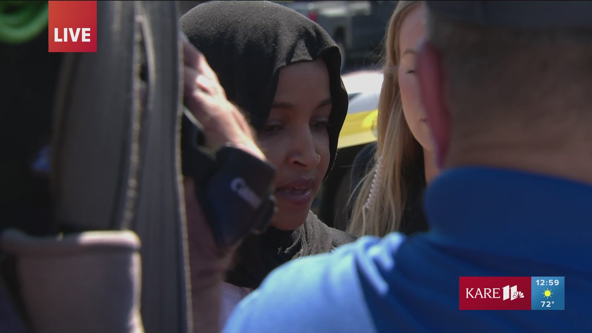 Rep. Ilhan Omar spoke to the media following the mass shooting at a south Minneapolis church, where at least two children were killed and 17 other people were hurt.