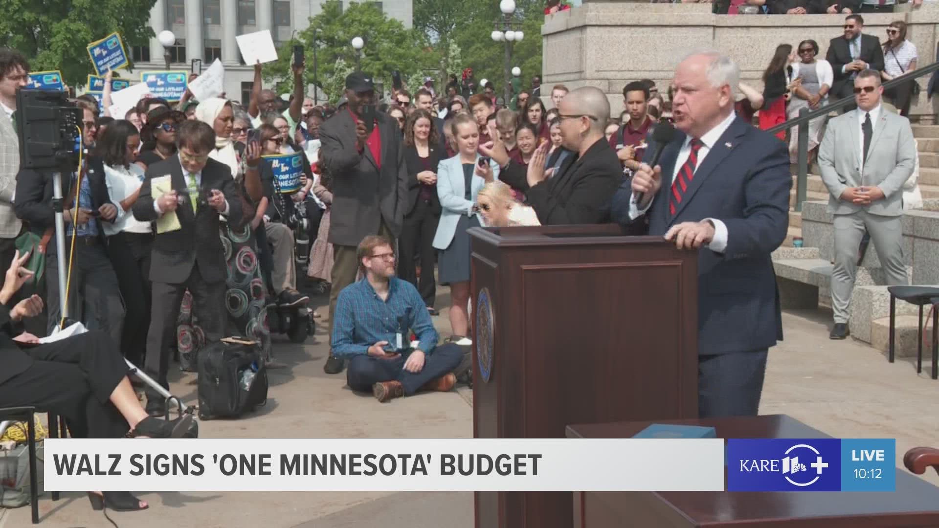 Twelve separate bills make up the $72 billion "One Minnesota" budget signed by Gov. Walz on Wednesday, May 24.