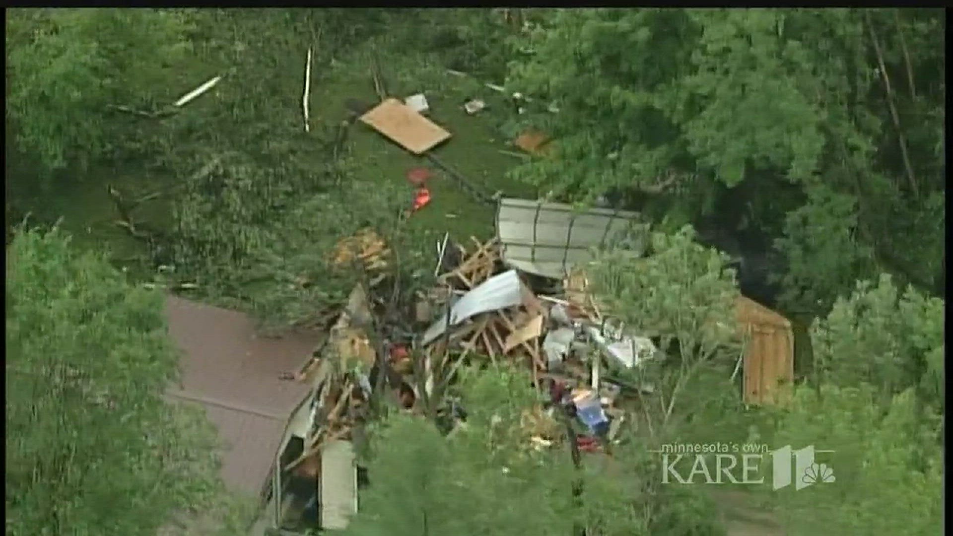 At least one person was injured when a barn went down in Martell, but family says he is doing well. http://kare11.tv/2t2OxnB