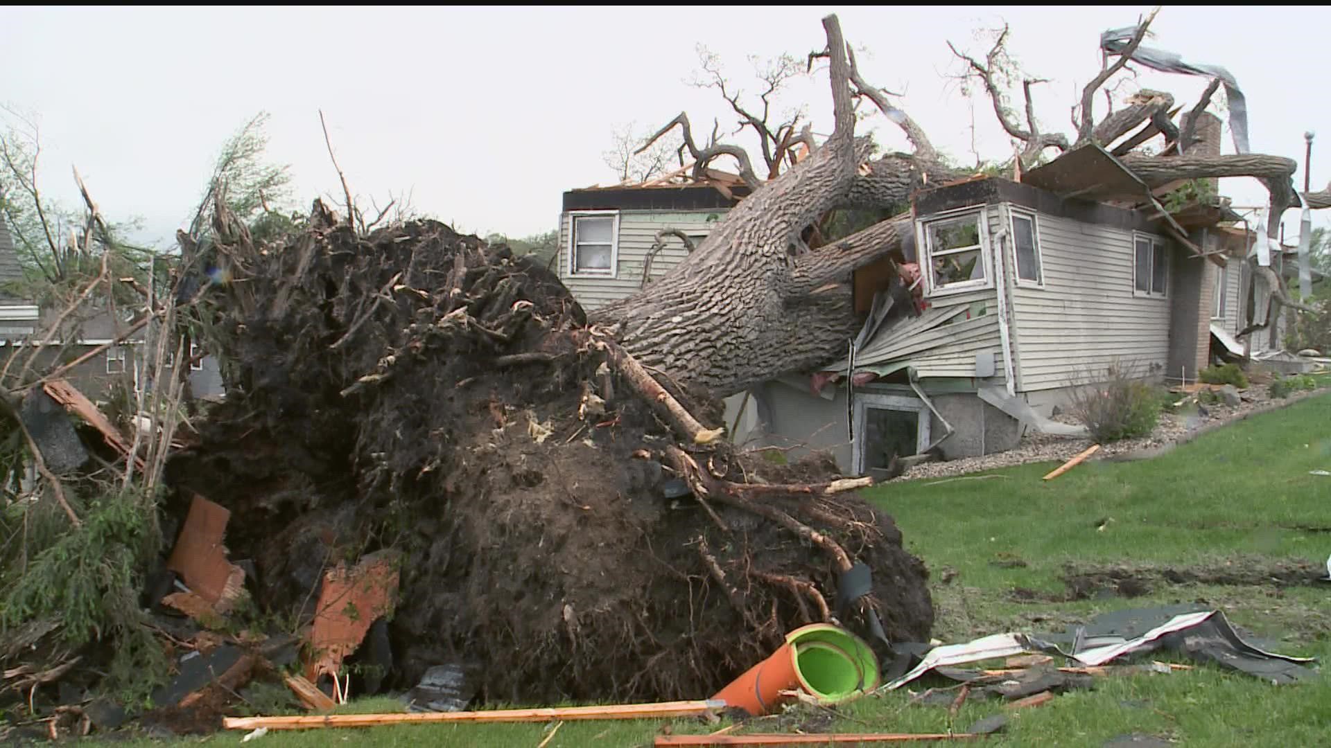 A dangerous system of embedded rain-wrapped tornadoes tore across the western part of the state Monday and left behind major damage in Forada, Minnesota.