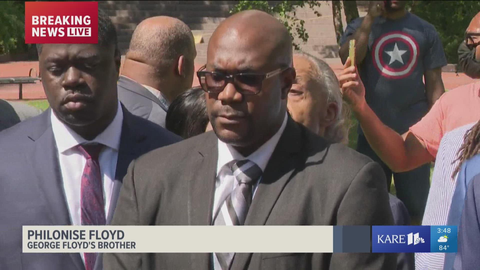 George Floyd's family, their attorney Ben Crump and civil rights leader Rev. Al Sharpton held a news conference outside the Hennepin County Courthouse.