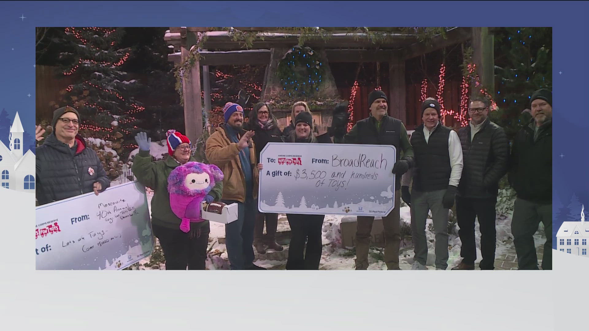 Moscowitz Toys for Tots Party and BroadReach Communications join KARE 11 to support Toys and Tots. 