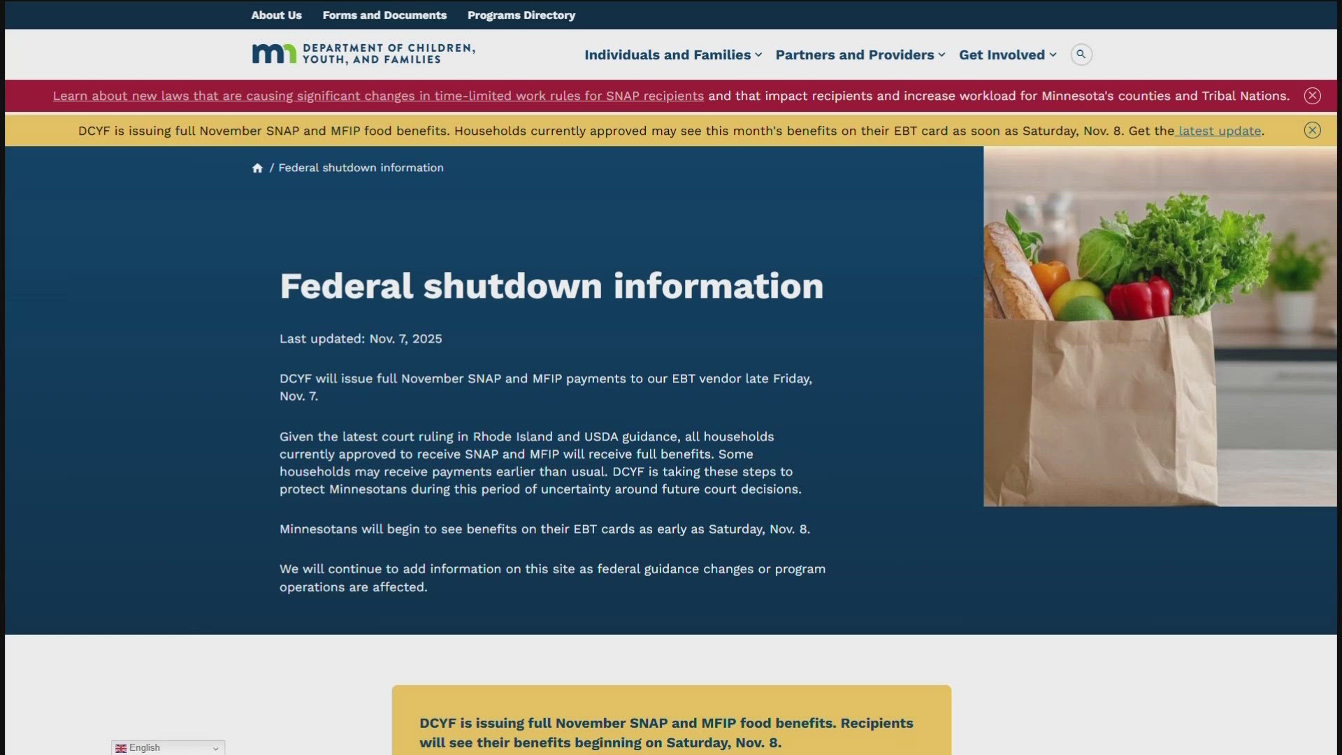 Because of the federal government shutdown, the Trump administration originally had said SNAP benefits would not be available in November.