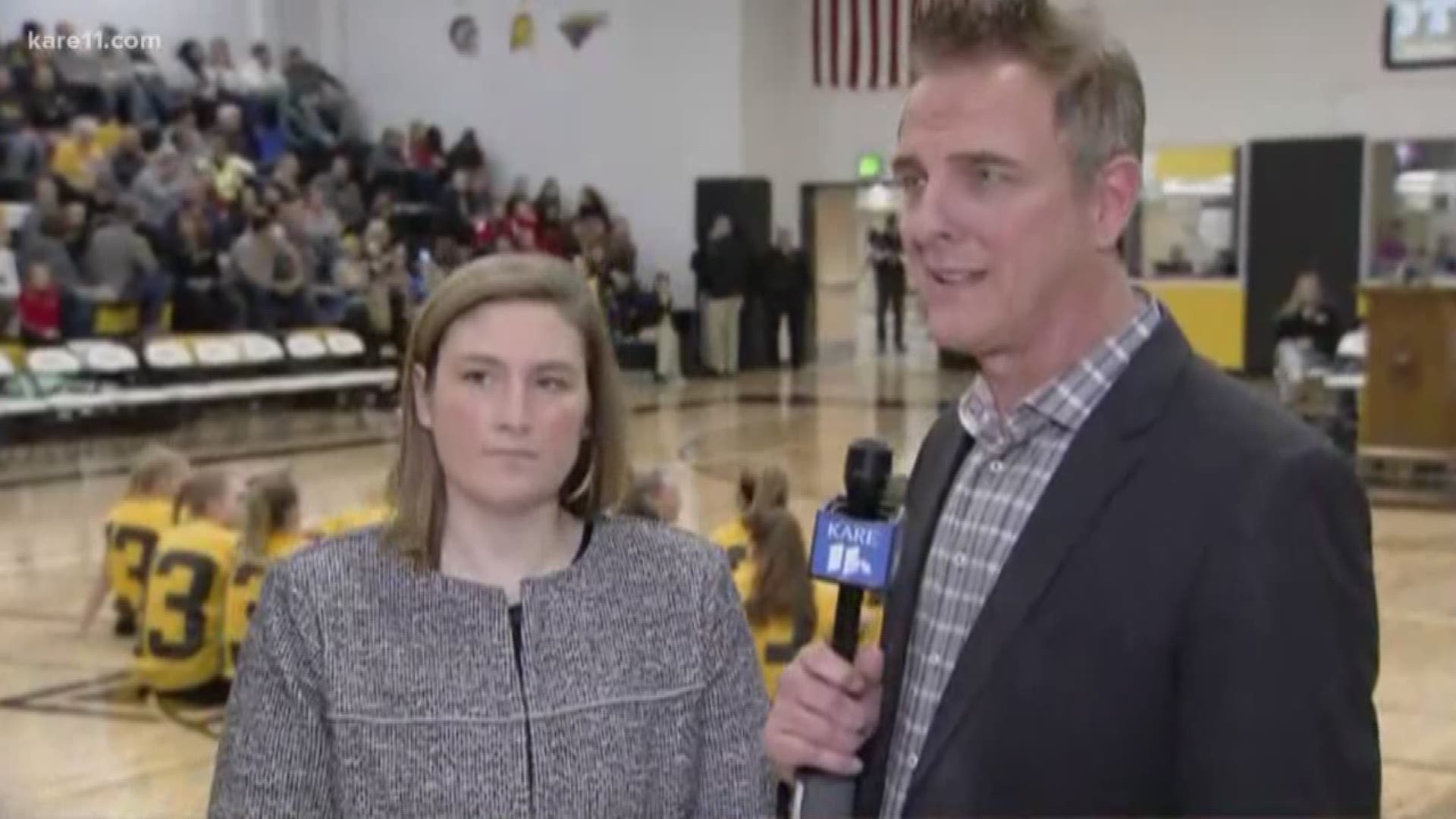 Eric Perkins caught up with Lindsey Whalen at the ceremony at Hutchinson High School to name the gym after her.