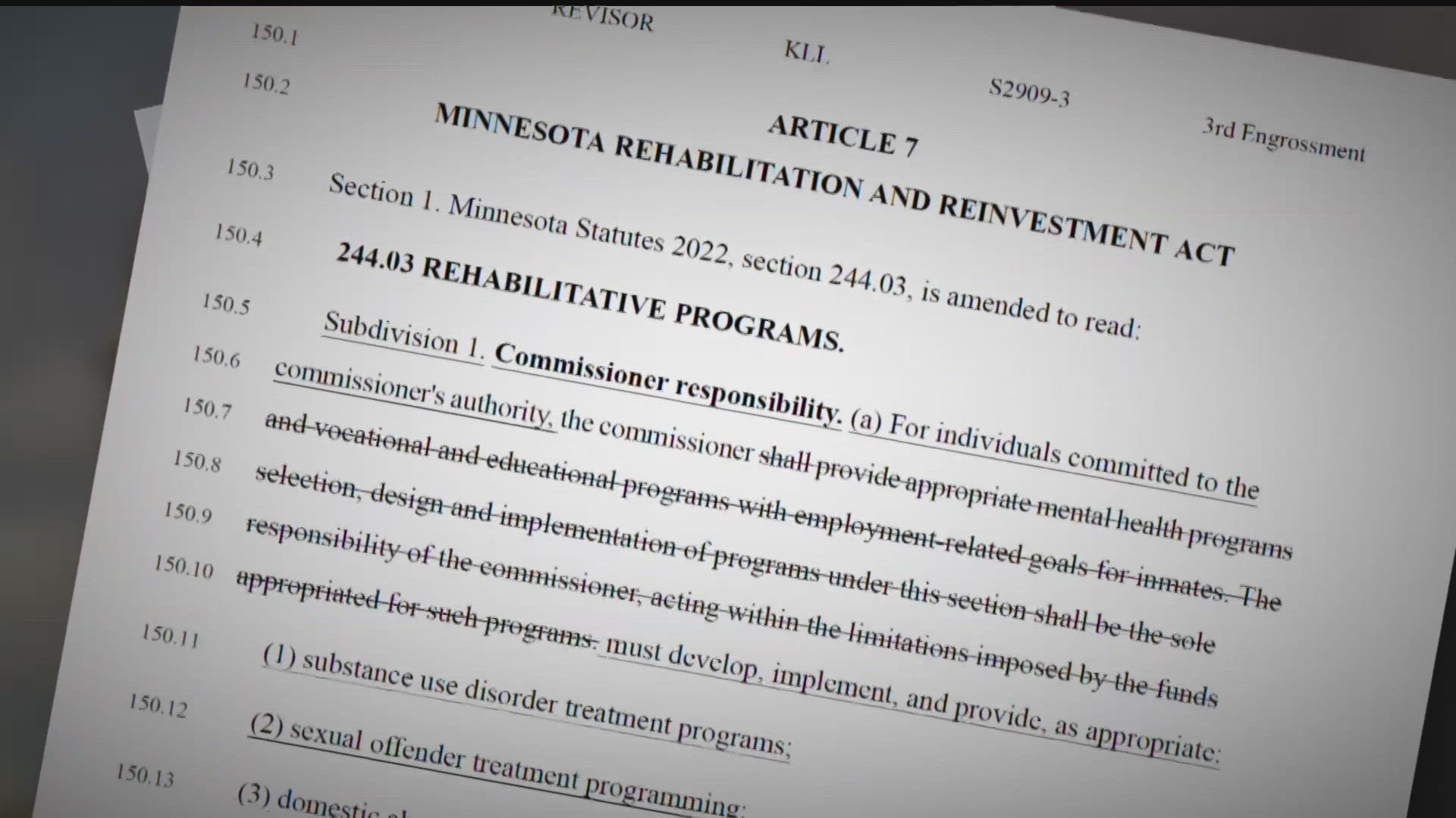 The Minnesota Rehabilitation and Reinvestment Act would allow convicted felons the option of an earned early release through a rehabilitation program.