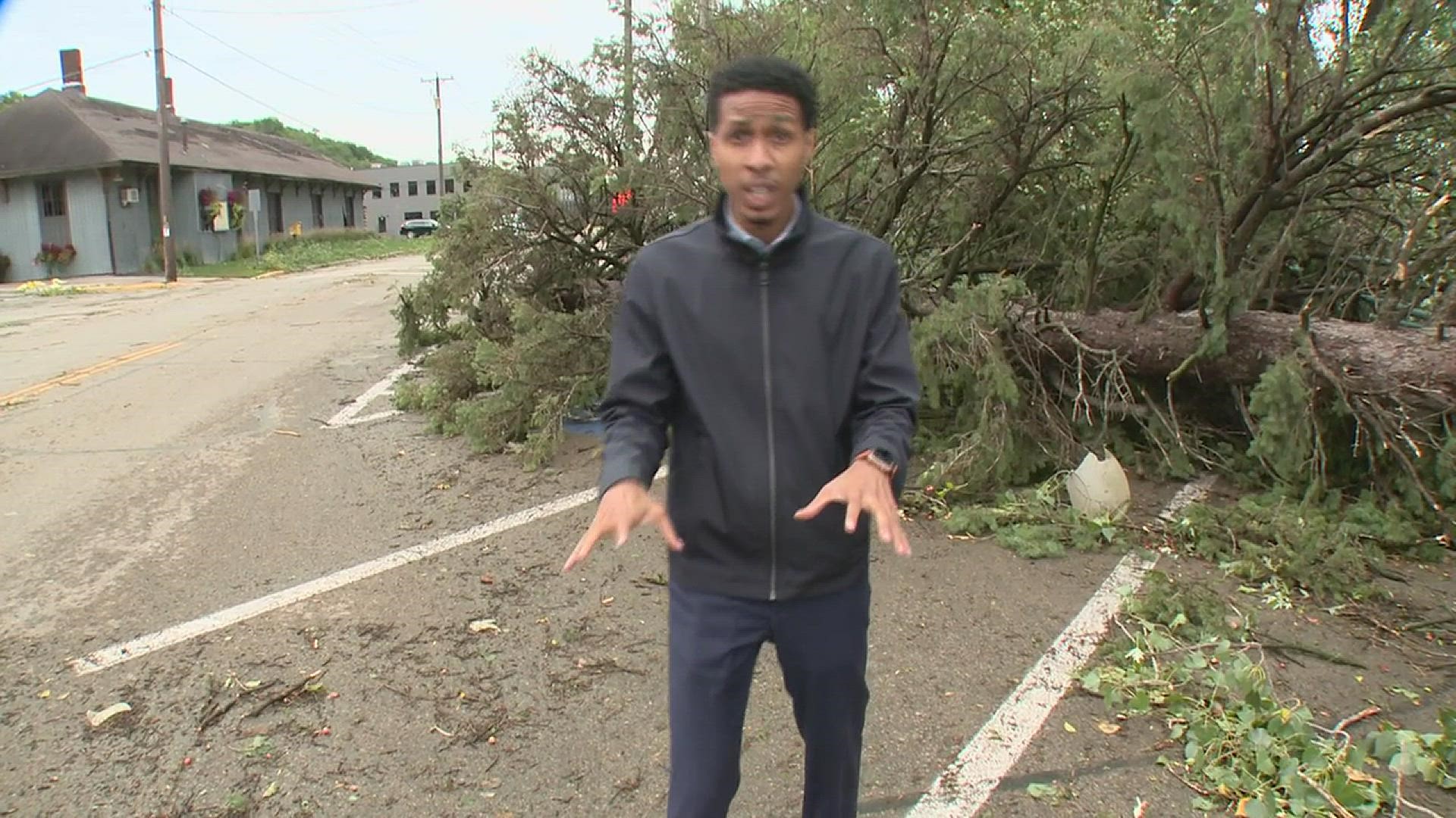 Sunrise weather anchor Guy Brown explains the power of the 60+ mph winds that brought down large trees and caused significant damage in Hudson.