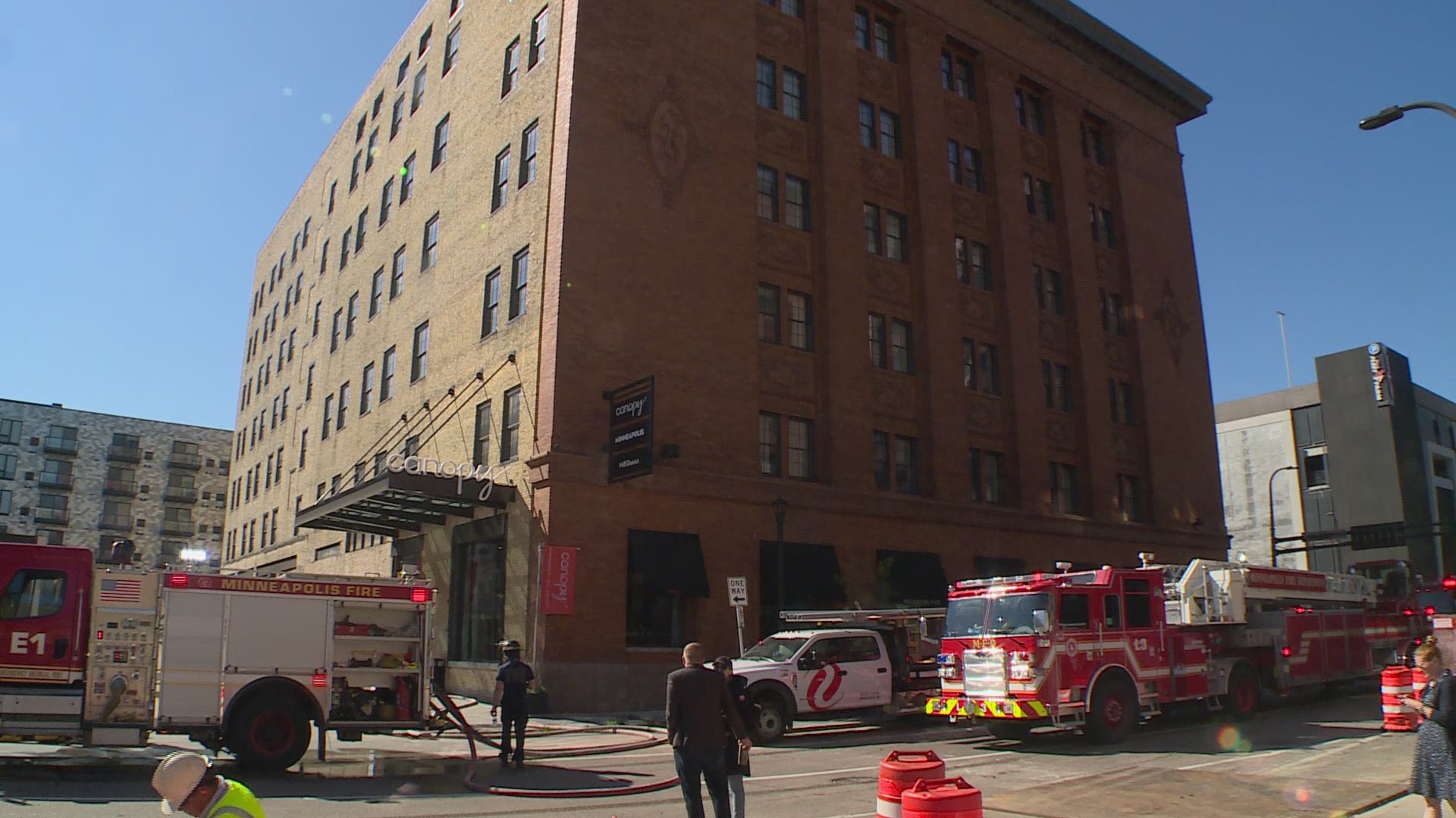 The Canopy Hotel in Minneapolis was evacuated Thursday after it started on fire.