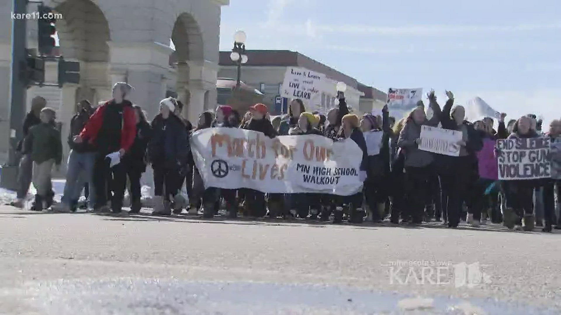 St. Paul police estimate 2,000 students from around the metro area marched to the Capitol on Wednesday, and more than 5,000 people rallied on the steps. http://kare11.tv/2D65wZn