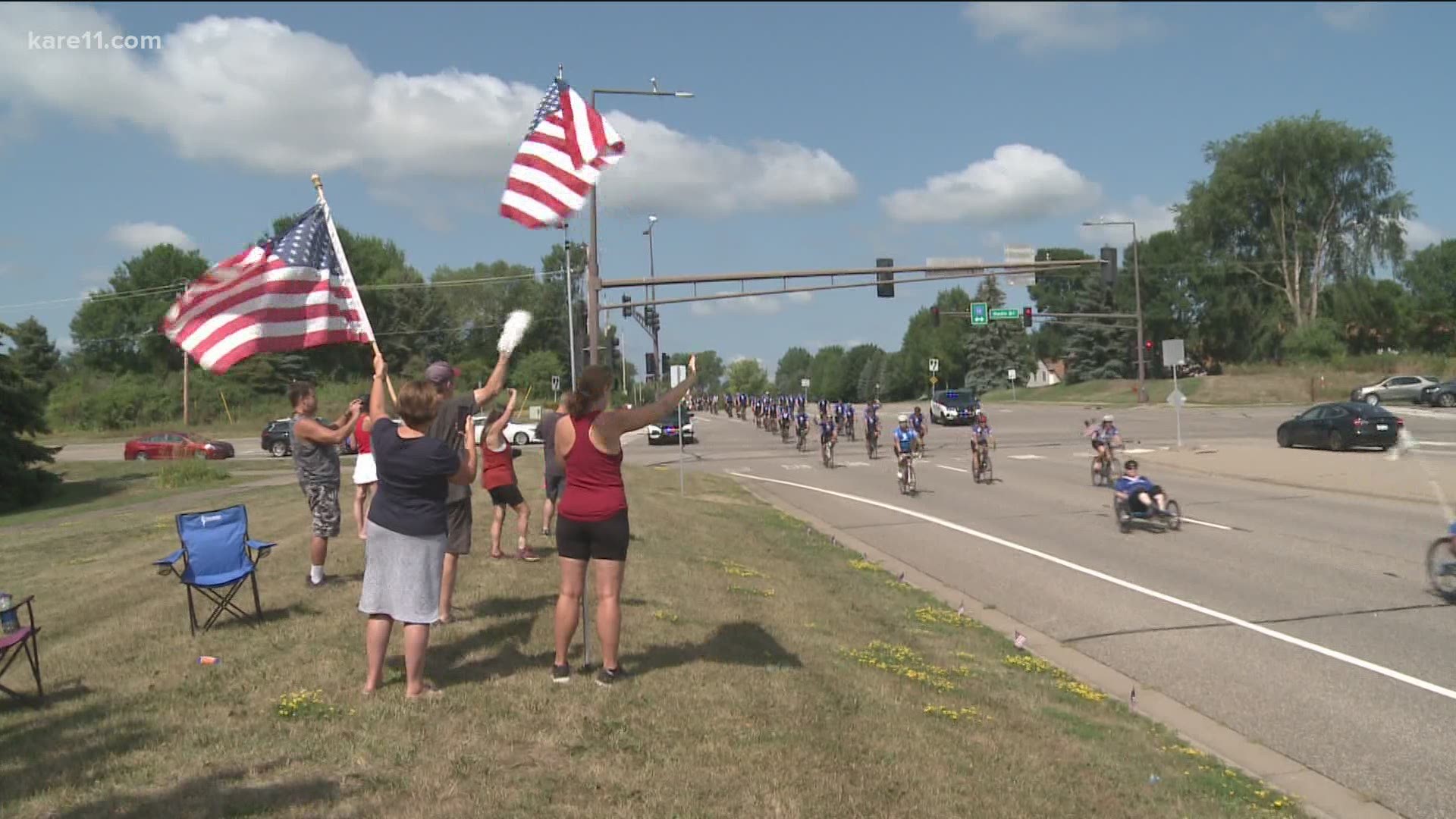 Veterans participating in the Wounded Warriors event rode nearly 17 miles before stopping at a local fire station.