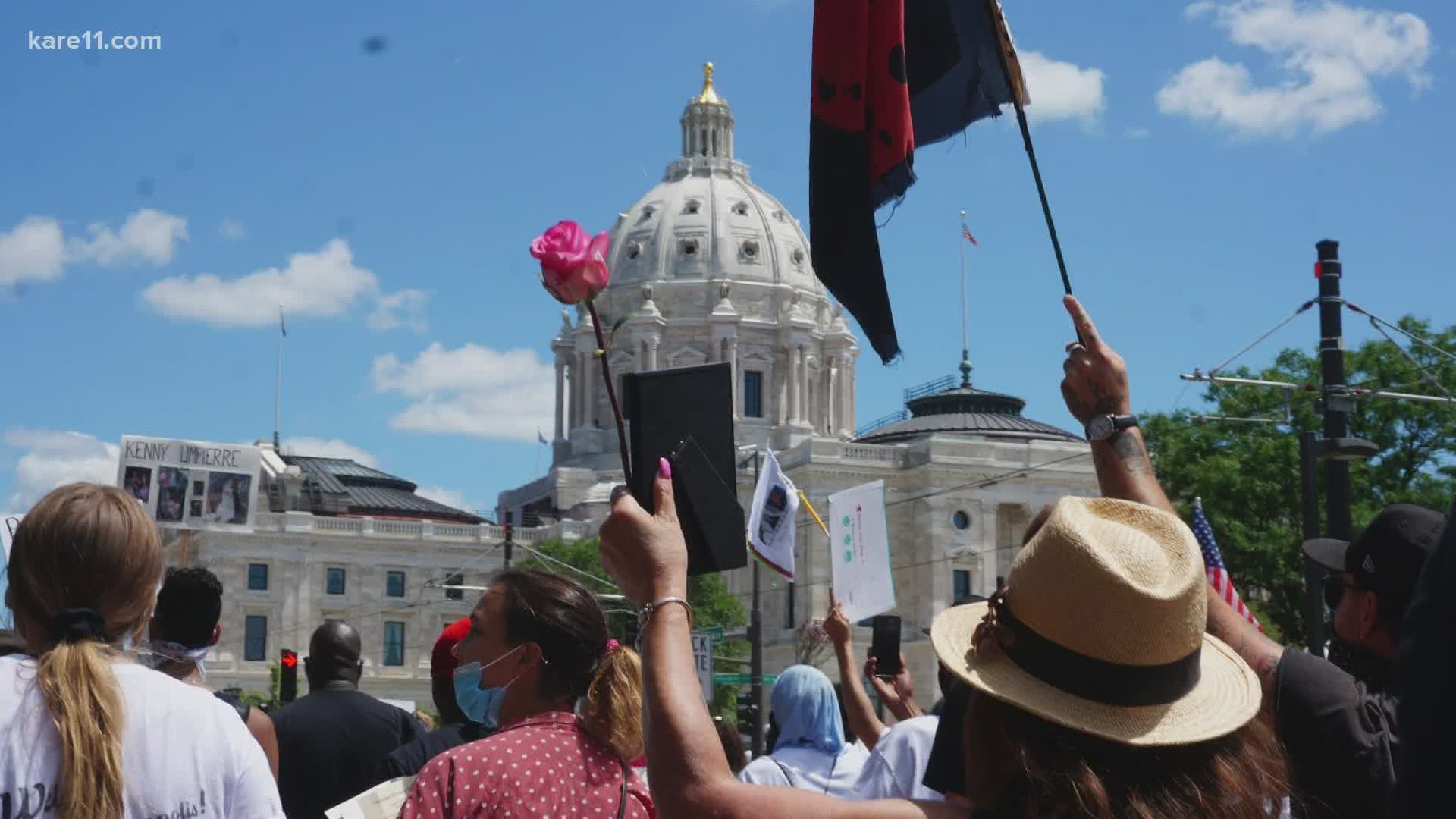 Nearly 1,000 people protested the death of George Floyd and others in St. Paul on Sunday.