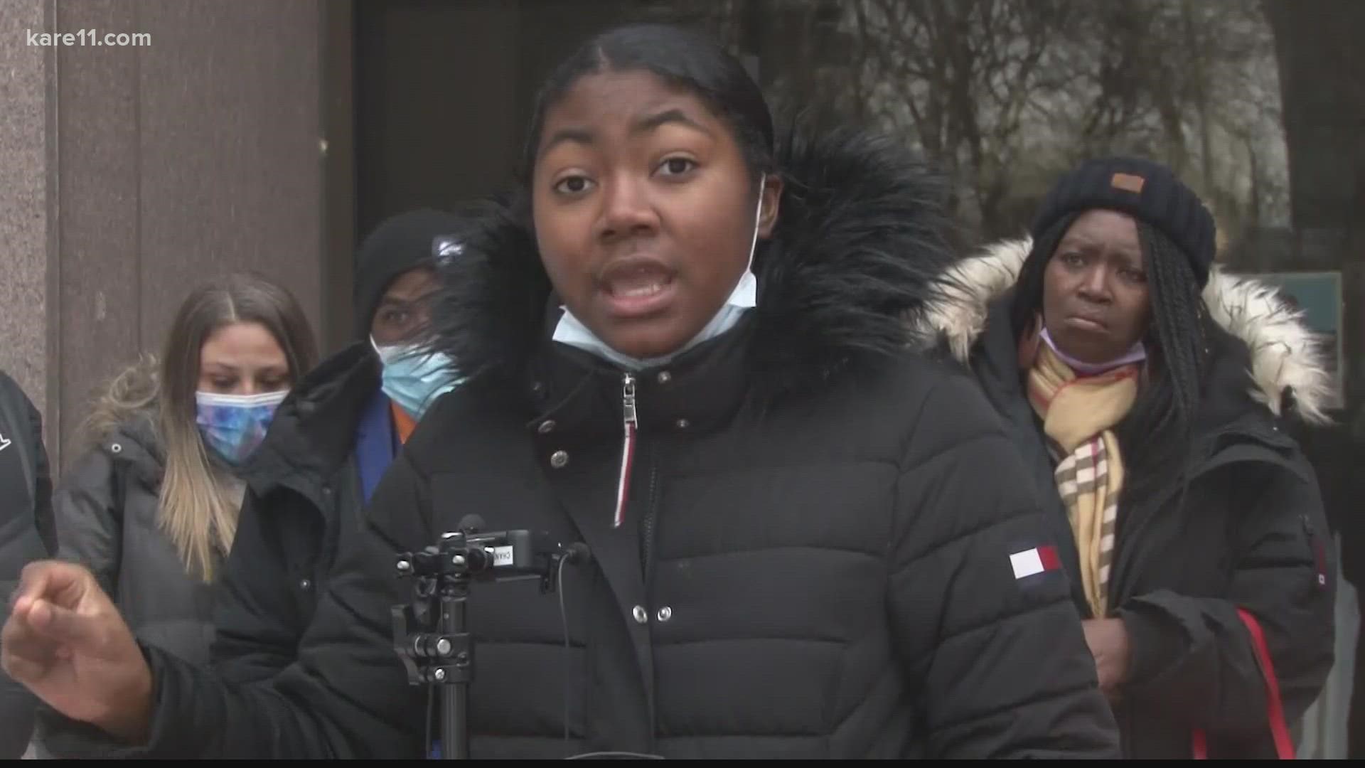 "Stop killing," said 19-year-old Faith Allen outside the Hennepin County Government Center. "Killing has been hurting Minneapolis for years."
