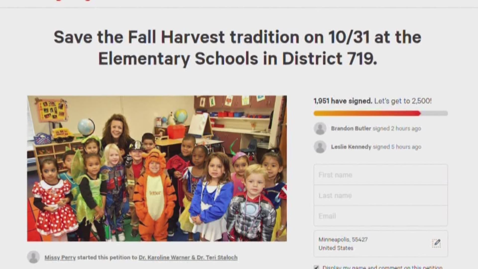 Parents of students at Jeffers Pond Elementary are circulating a petition, requesting the district save the fall harvest tradition on Oct. 31. The school is instead instituting an E-STEM day. https://kare11.tv/2OeRBpq