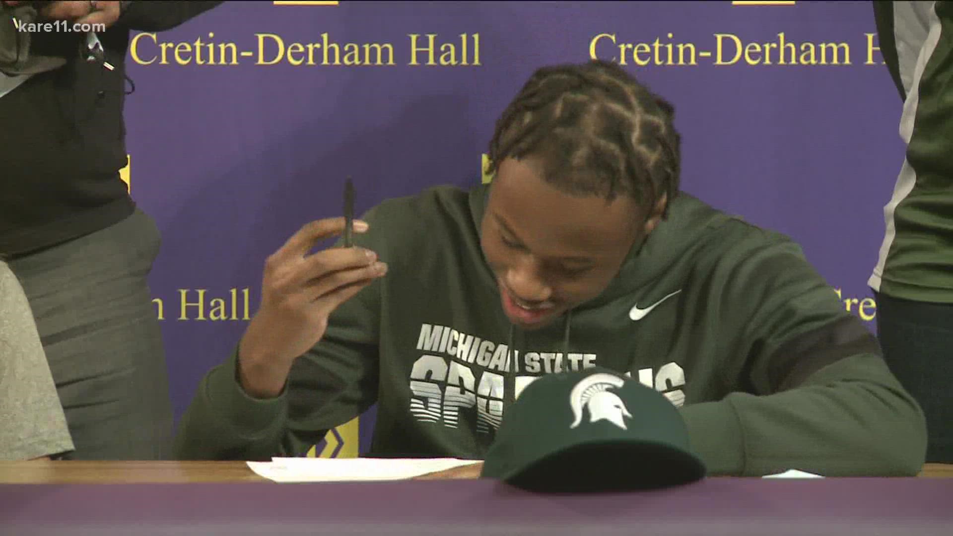 The Cretin-Derham Hall standout basketball player signed his letter of intent on Wednesday with Michigan State.