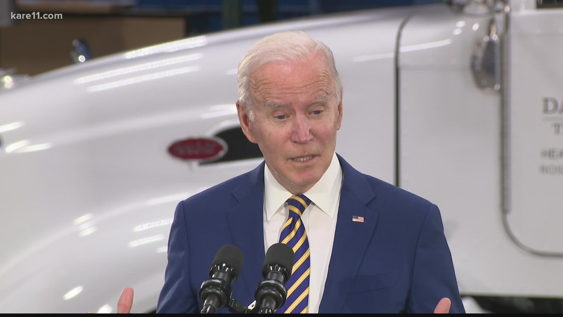 Biden went to Dakota County Technical College in Rosemount to deliver remarks about the massive bipartisan infrastructure package he just signed.