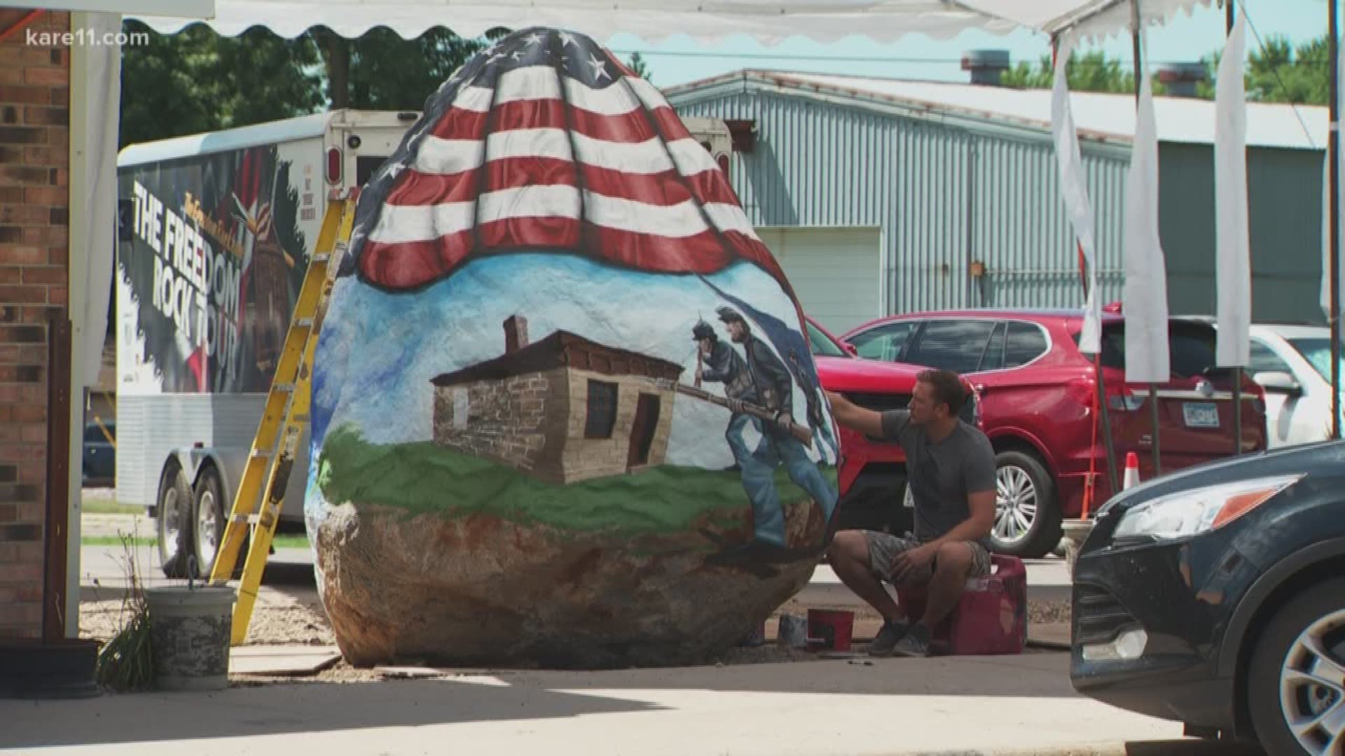 An Iowa artist has spent 20 years painting 'freedom rocks' to honor veterans around the country.