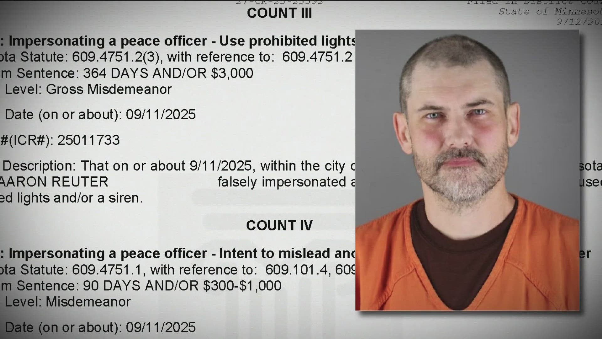 Luke Reuter is charged with impersonating an officer, fleeing, and assault with a dangerous weapon.