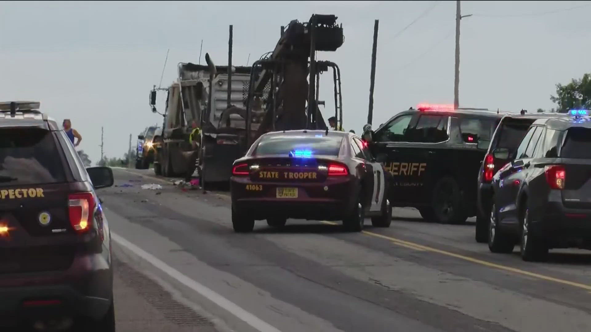 The State Patrol says a semi struck several vehicles stopped in construction zone traffic Wednesday afternoon in Floodwood.