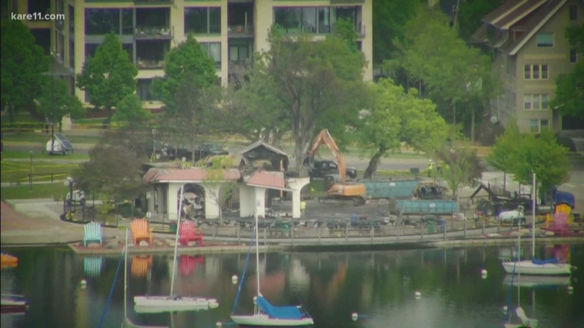Heavy equipment began tearing down the pavilion late Tuesday morning.