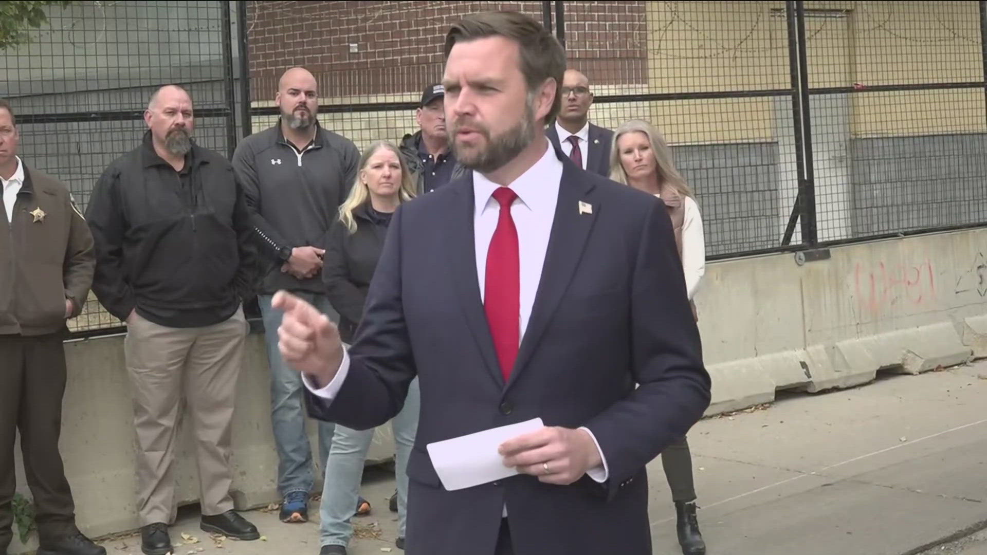 Senator JD Vance held an impromptu press conference outside the Third Precinct, alleging Gov. Tim Walz let the city burn after George Floyd's murder.