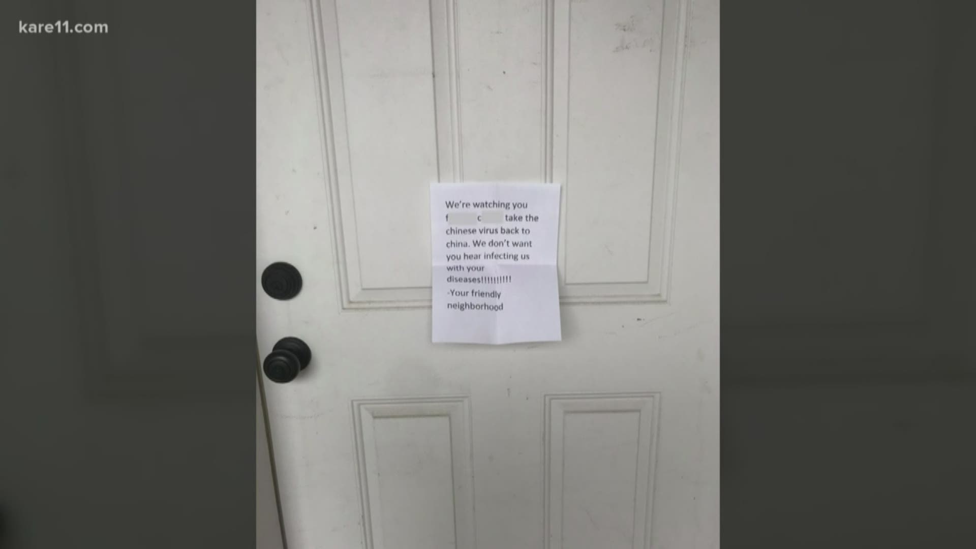 A Woodbury couple says they're shaken up after receiving a hateful note on their front door.