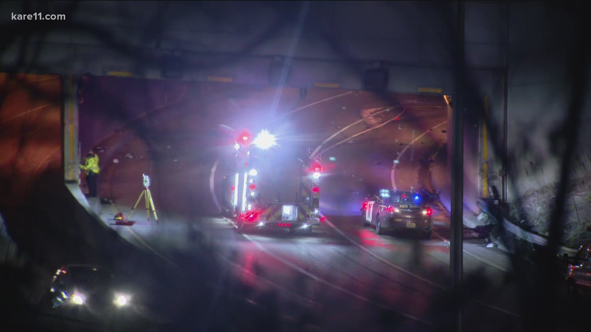 Two people are dead after the state patrol says a vehicle traveling at a high rate of speed crashed into a barrier in the Lowry Hill Tunnel late Sunday.