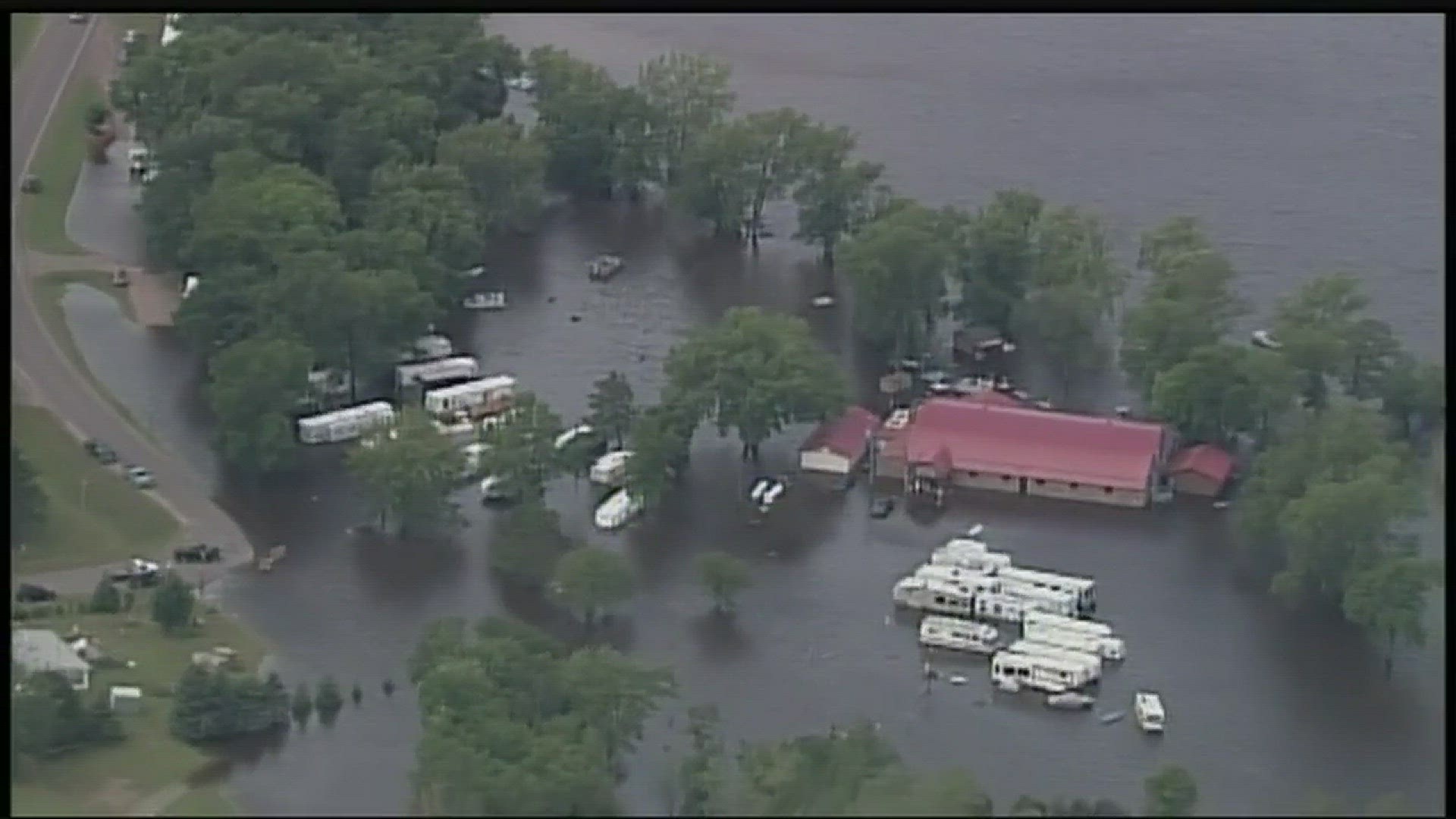 Fish Lake aerials of flooding in Mora