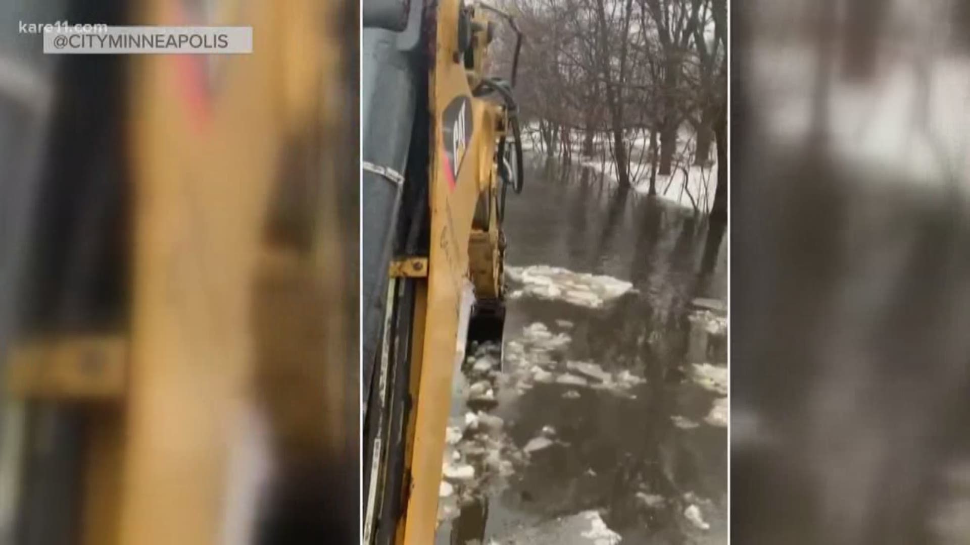 Crews worked to break up a big ice jam on Minnehaha Creek on Thursday.