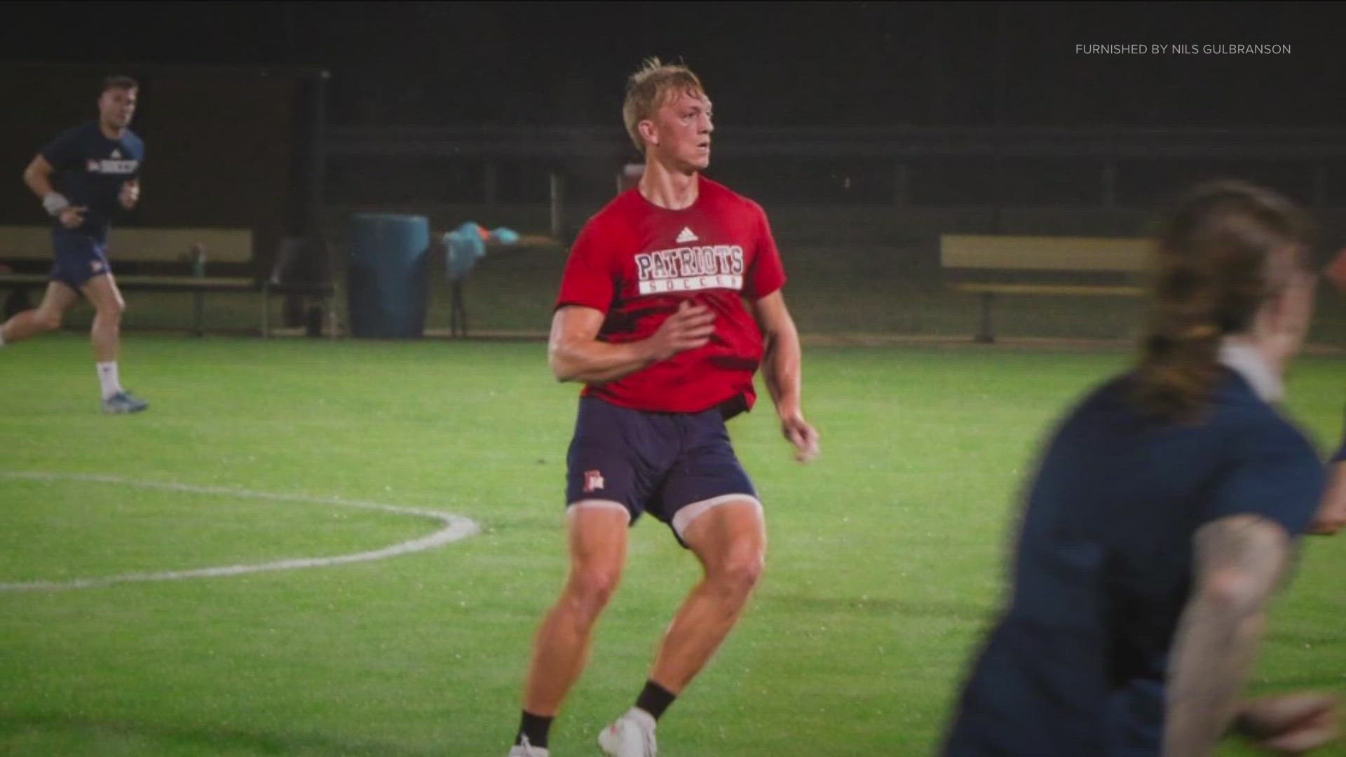 25-year-old Nils Gulbranson went into cardiac arrest during a weekly men's league soccer match before two heroes teamed up to save his life.
