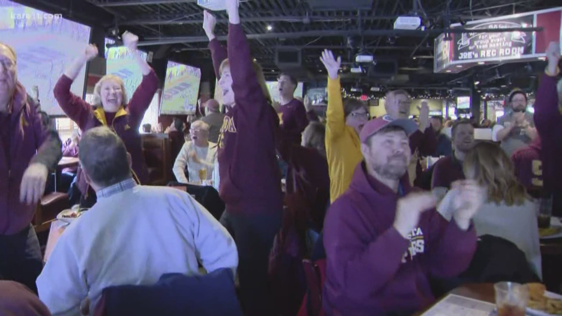 Fans who couldn't make it to Tampa packed local sports bars and were on the edge of their seats until Minnesota ground out the victory.
