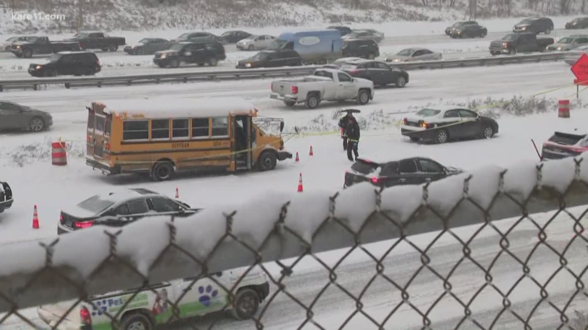 A Minneapolis Public Schools bus driver was shot and injured while driving his route near the junction of I-94 and I-35W Tuesday afternoon. A child was on board but was not injured. https://kare11.tv/2GaCBJL
