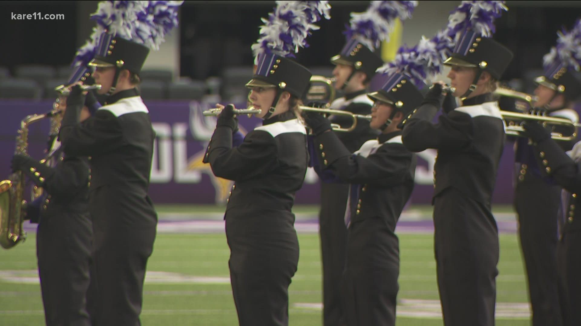 Nearly 5,000 high school and college students performed at the 2021 Youth In Music Championships at U.S. Bank Stadium Saturday.