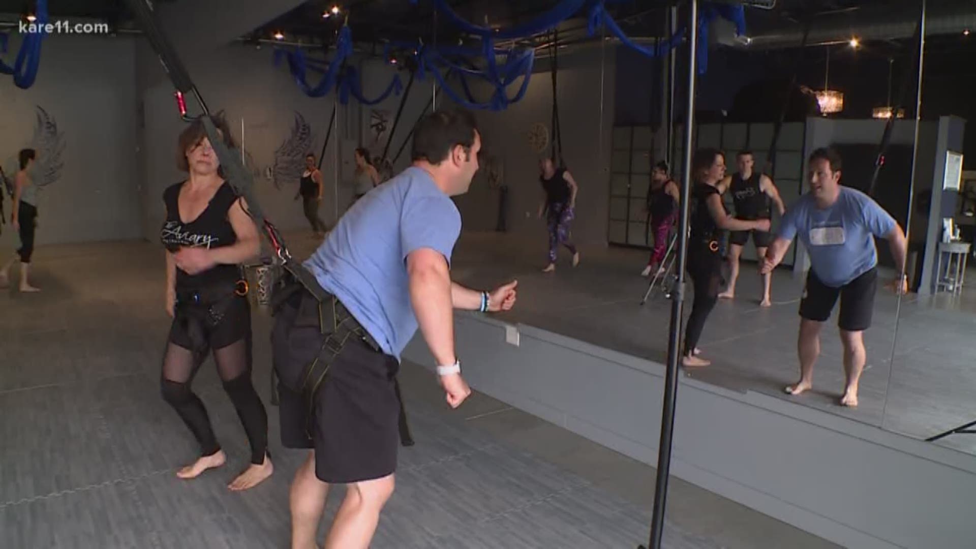 The Aviary in Minnetonka offers a new way to workout by using bungee cords, and Dave Schwartz went in to check it out.