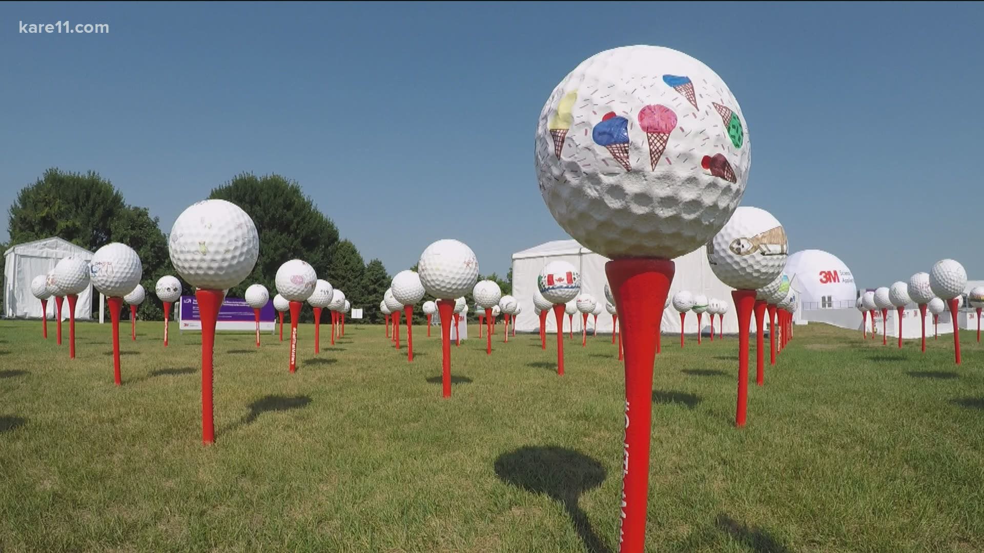 Giant golf balls feature pictures drawn by patients like Tripp Smith from the University of Minnesota Masonic Children's Hospital.