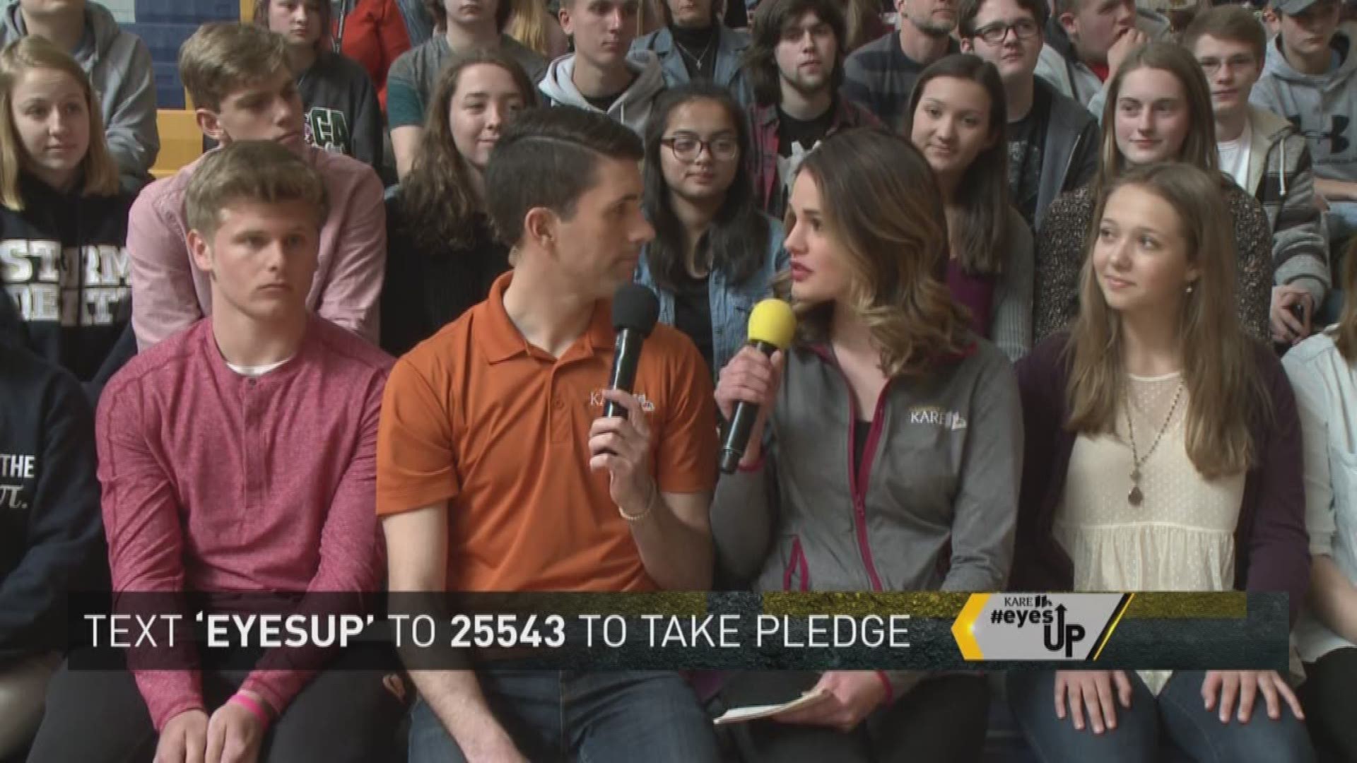 KARE 11 launched the #eyesUP campaign to end distracted driving live at Chanhassen High School. Hosts Alicia Lewis and Bryan Piatt were joined by Matt Logan who lost his daughter in an accident caused by texting and driving.