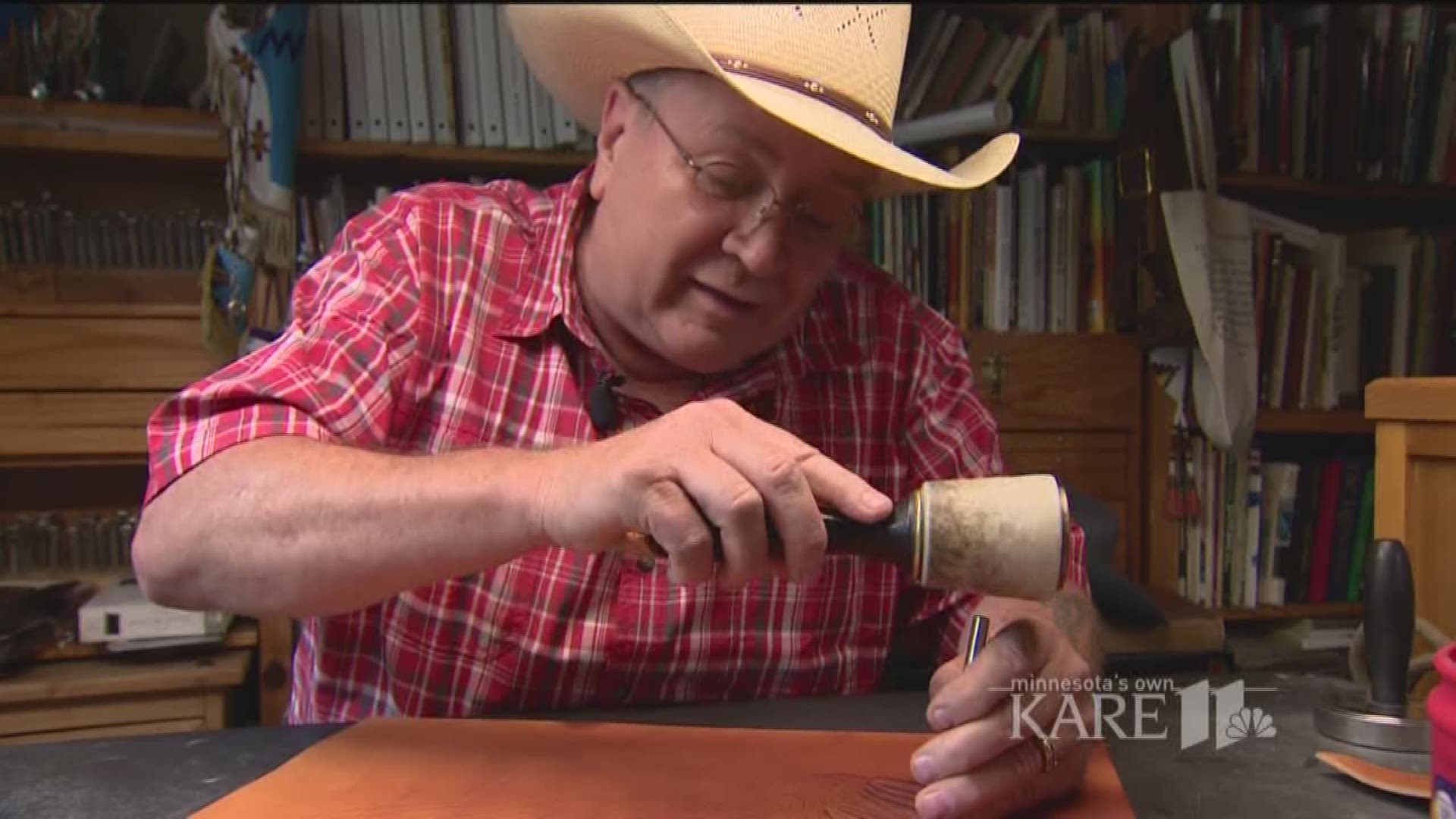 Bray spent 18 months carving into leather, images of the branches of the U.S. military, support organizations, and historical markers such as Rosie the Riveter and the planting of the flag at Iwo Jima. http://kare11.tv/2sHQyrO