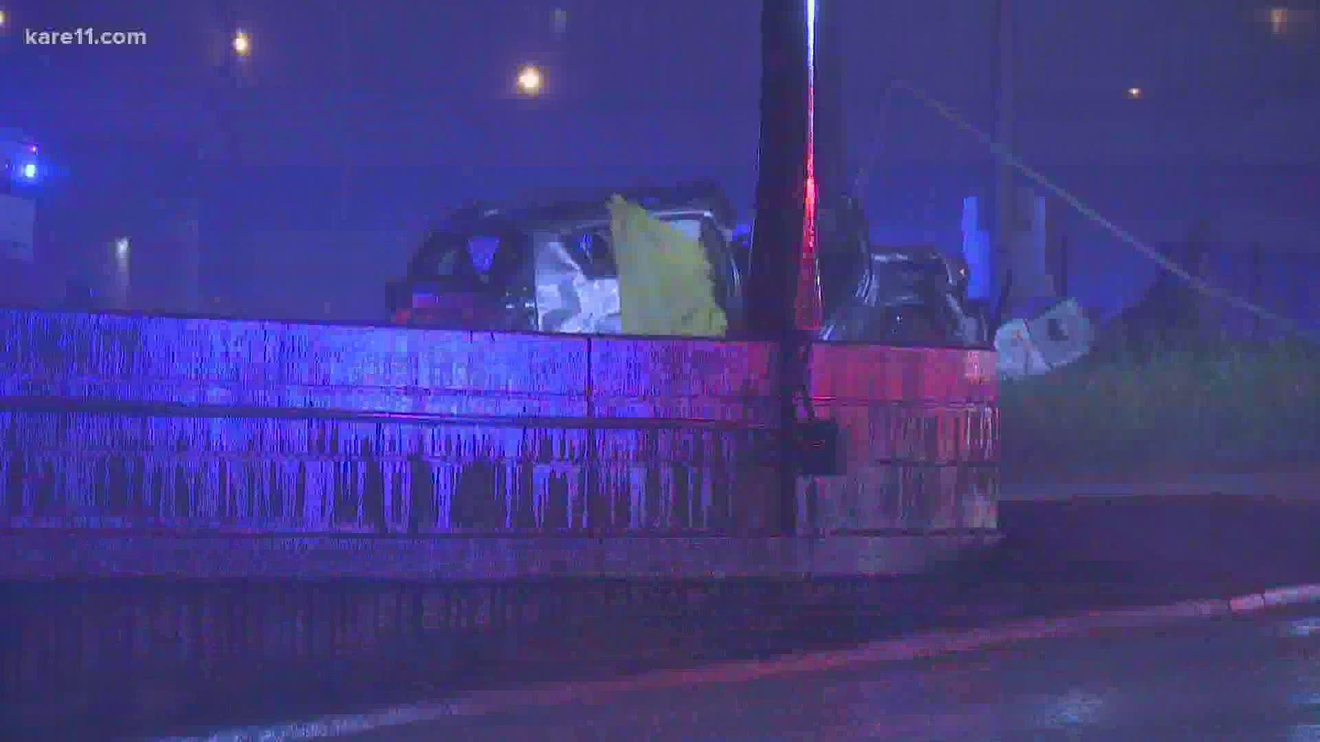 A man is dead after losing control of his SUV during a major downpour and crashing off I-94 in Minneapolis.