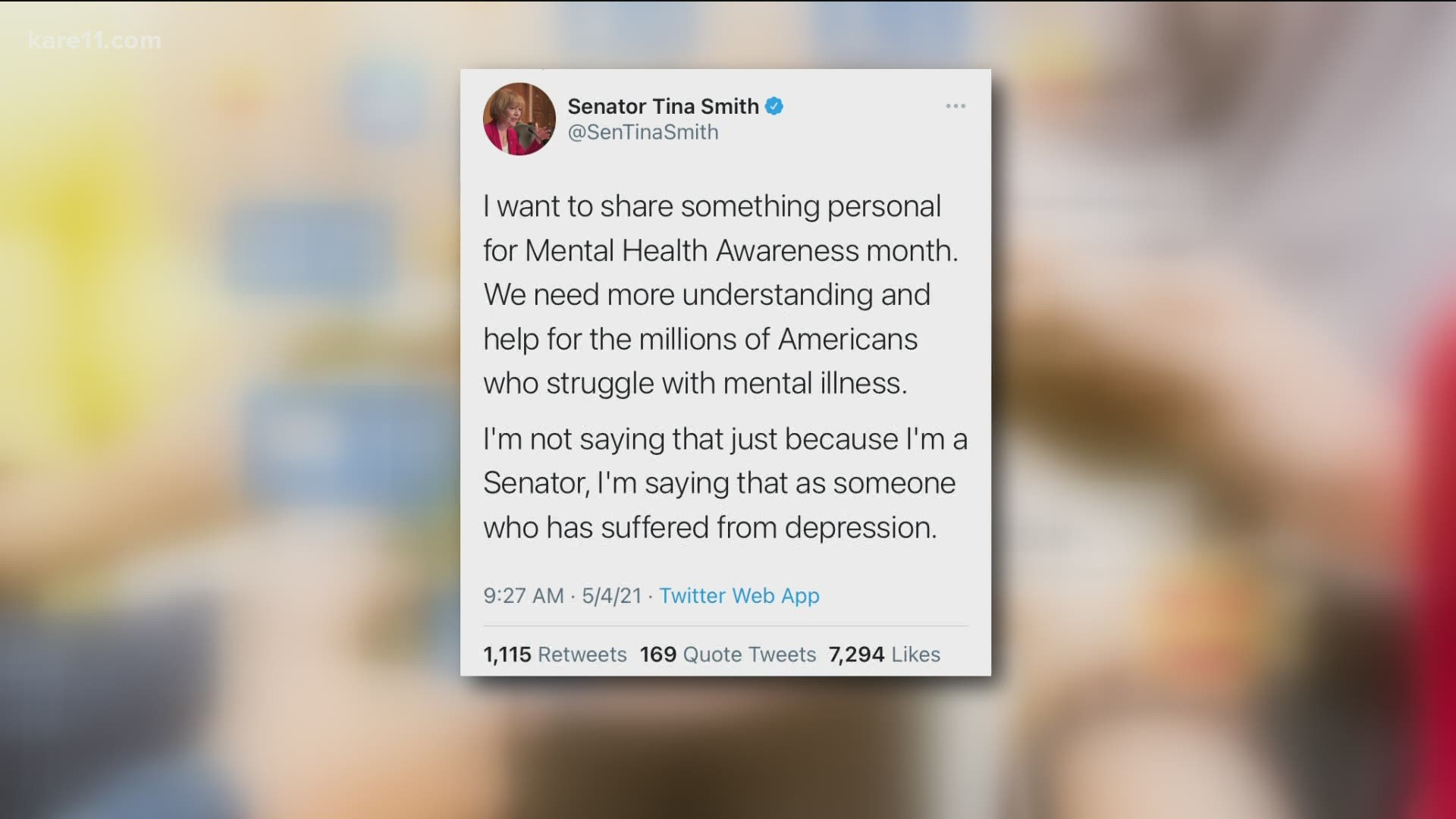 As she rolls out three mental health-related bills, Senator Smith opens up about her struggles with depression.